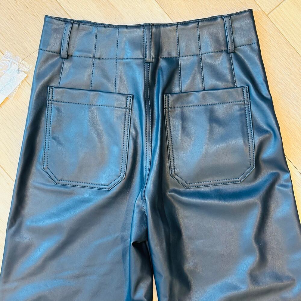 Anthropologie Maeve Colette Black Vegan Leather Wide‑Leg Crop Pants – Sz 28 NWT - Picture 8 of 11